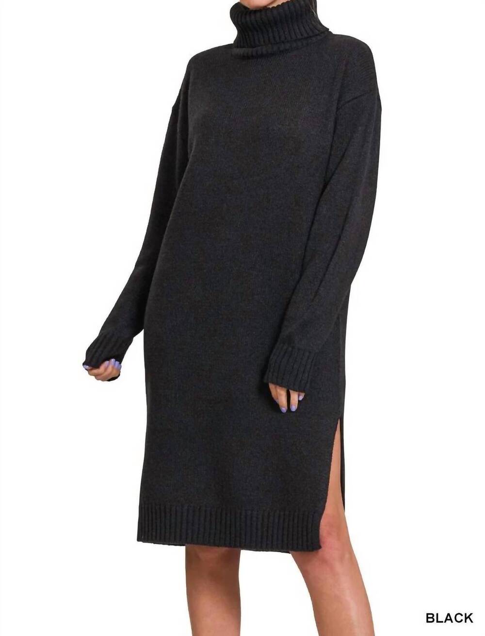 NEW ZENANA turtleneck sweater dress in black